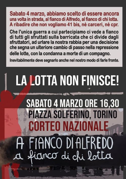 Corteo a fianco di Alfredo. La lotta non finisce!