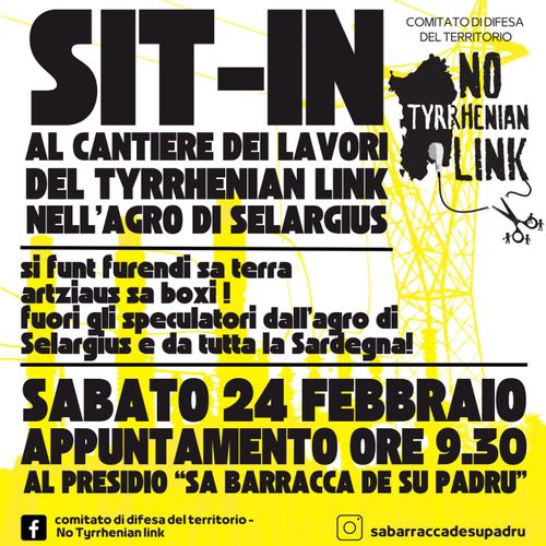 Sit-in al cantiere dei lavori per il Tyrrhenian Link nell'agro di Selargius