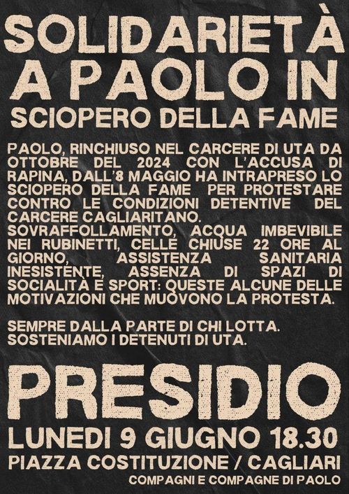 Solidarietà a Paolo in sciopero della fame