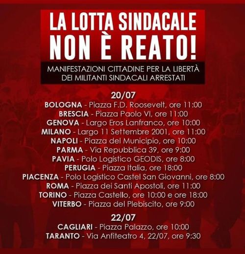 Manifestazione per la libertà dei militanti sindacali arrestati