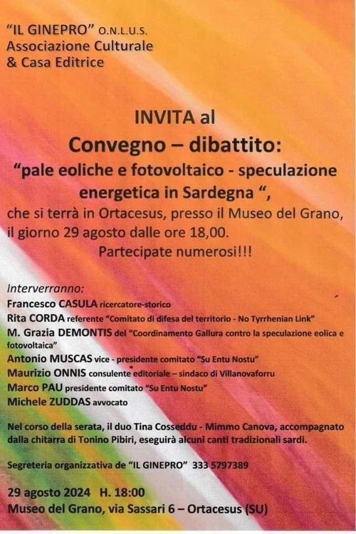 Convegno - dibattito: pale eoliche e fotovoltaico - speculazione energetica in Sardegna