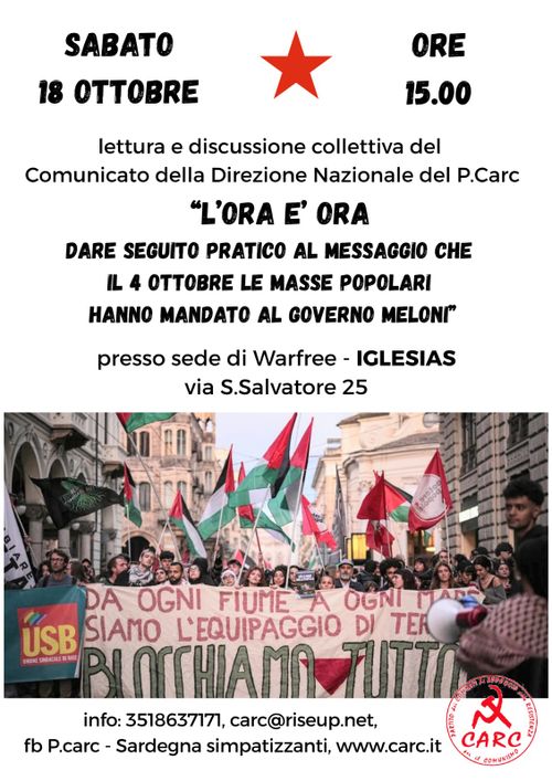 Ora è l'ora. Dare seguito pratico al messaggio che il 4 ottobre le masse popolari hanno mandato al governo Meloni
